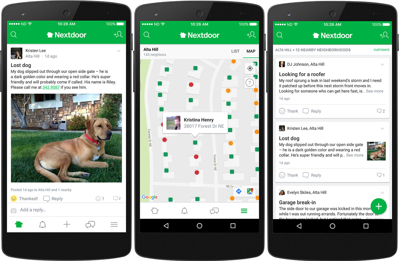 Nextdoor-appen ligner til forveksling andre sociale medier, men indholder er hyperlokalt, og man kan se hvor personerne på platformen bor.