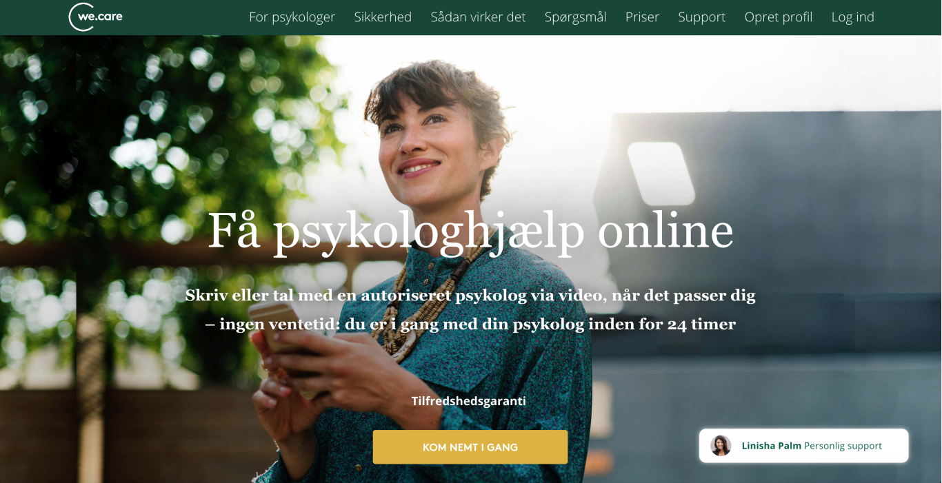 Siden marts i år har We.Care tilbudt psykologhjælp på sine krypterede onlineplatform.